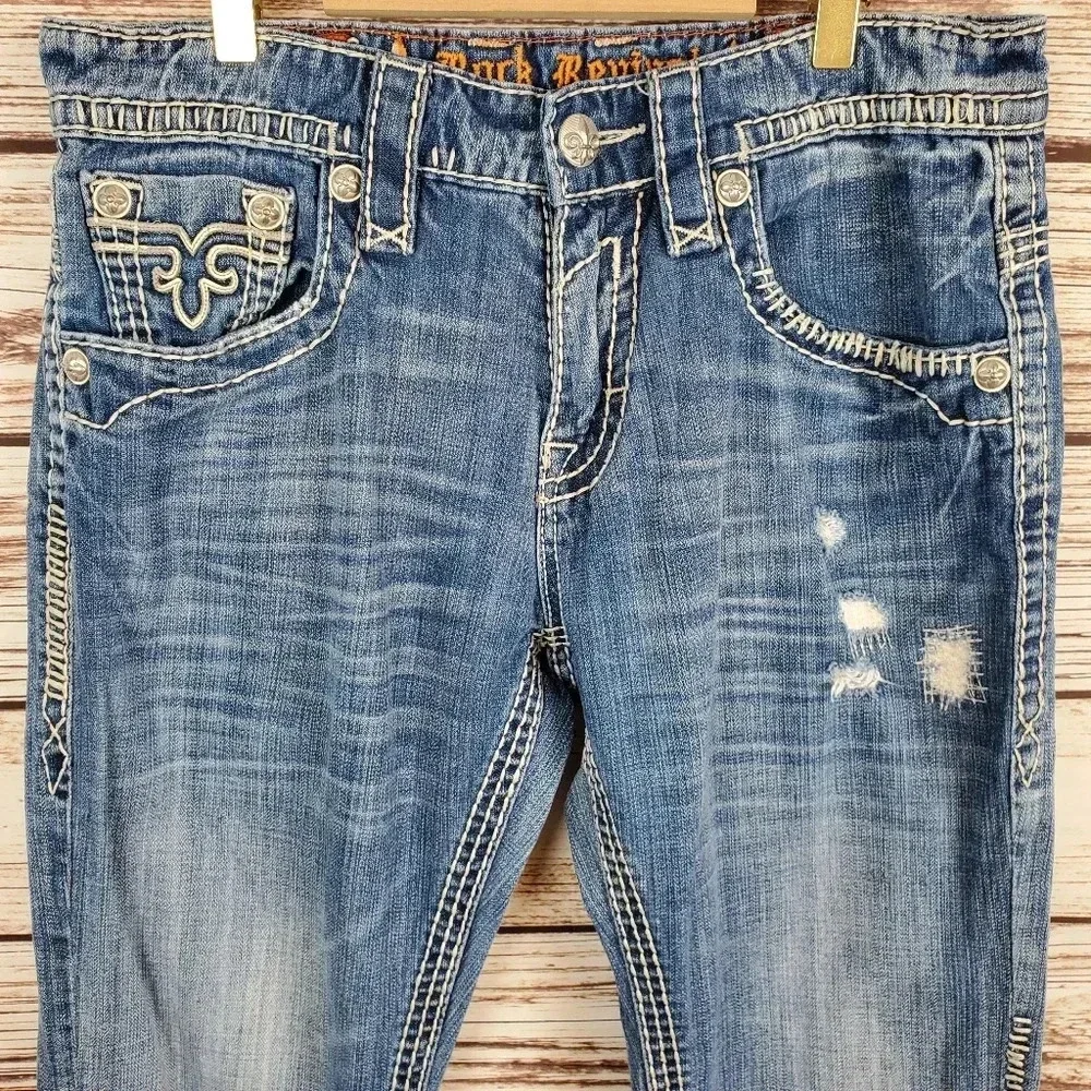 Rock Revival Men's 32x32 Brant Straight Leg Disterssed Jeans Buckle Exclusive